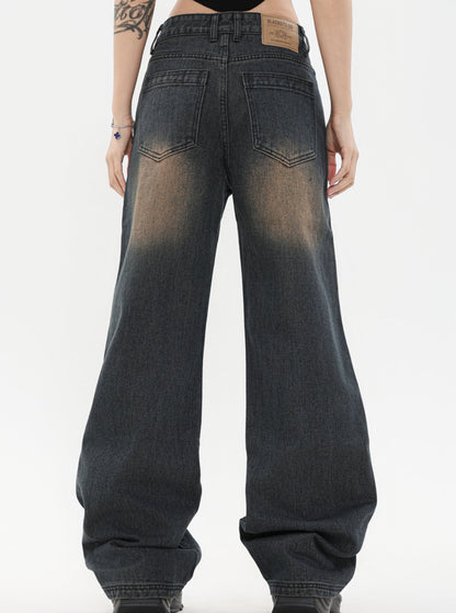 Vintage Wash Distressed Wide-Leg Pants