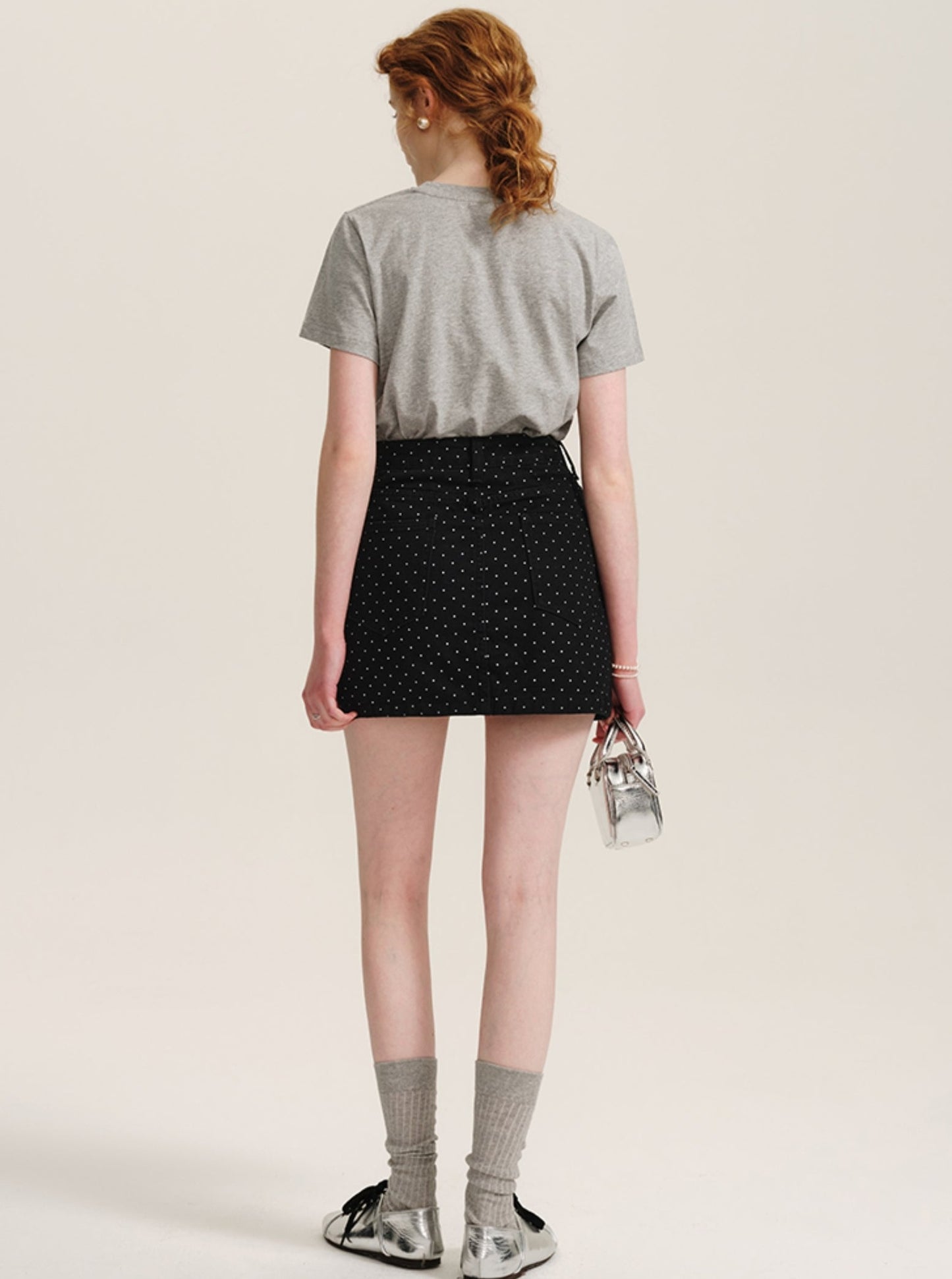 Polka Dot Denim A-Line Skirt