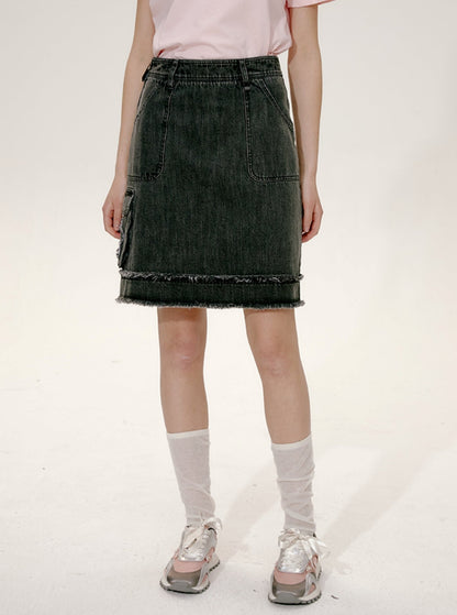 Flower Raw Denim Skirt