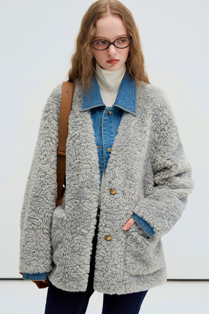 Lamb's Wool Suede Denim Coat