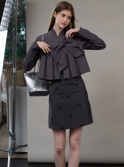 Gray Thin Suit Skirt Set-Up