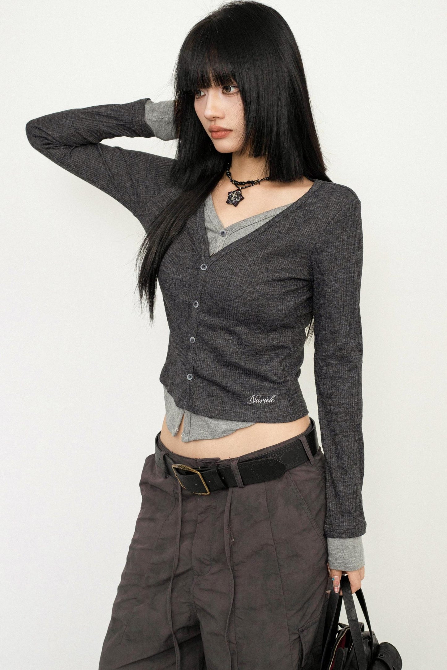 Mock Layer Slim Crop Top