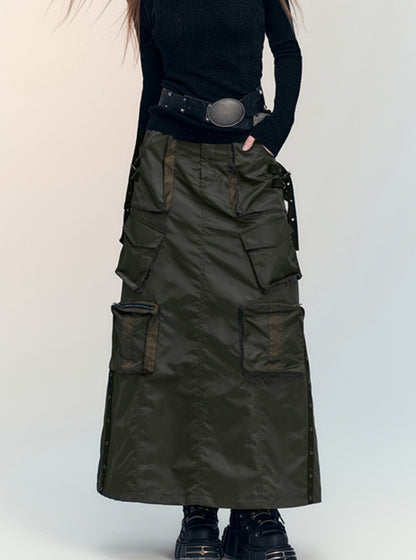 Cargo pocket bomber padded jacket skirt set