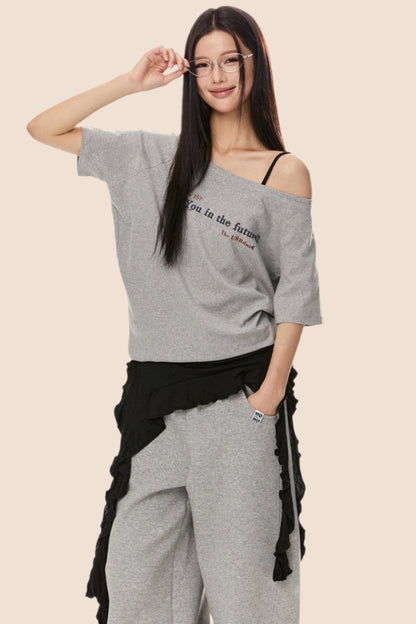 Retro Loose Off Shoulder T-Shirt