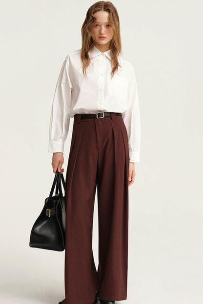 Solid Color Pressed Wide-Leg Pants