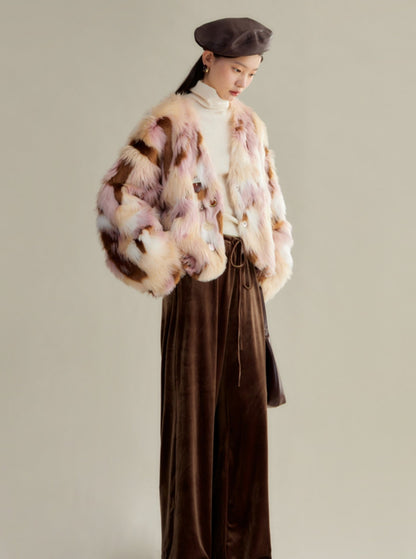 blond loose cropped fur coat