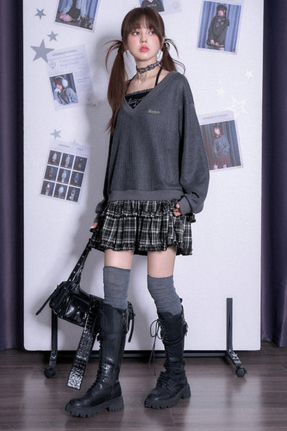 College-Stil Strick Fake-Zweiteiler Kleid 