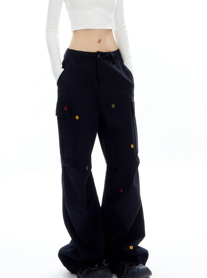 Floral Large Pocket Straight Leg Pants