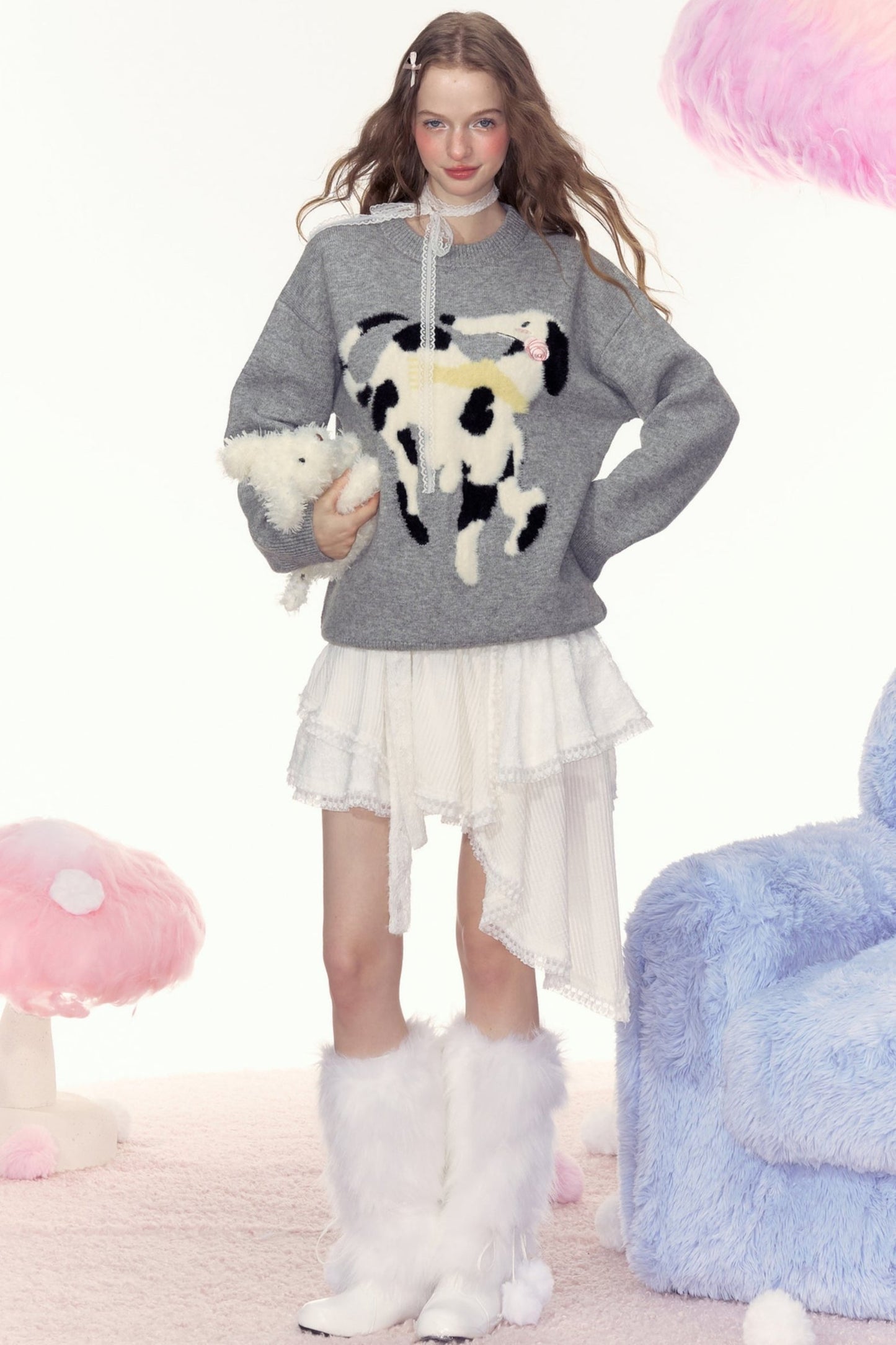 AYF|"Ollie Puppy" Autumn/Winter French retro design sense lazy style loose knit pullover sweater women