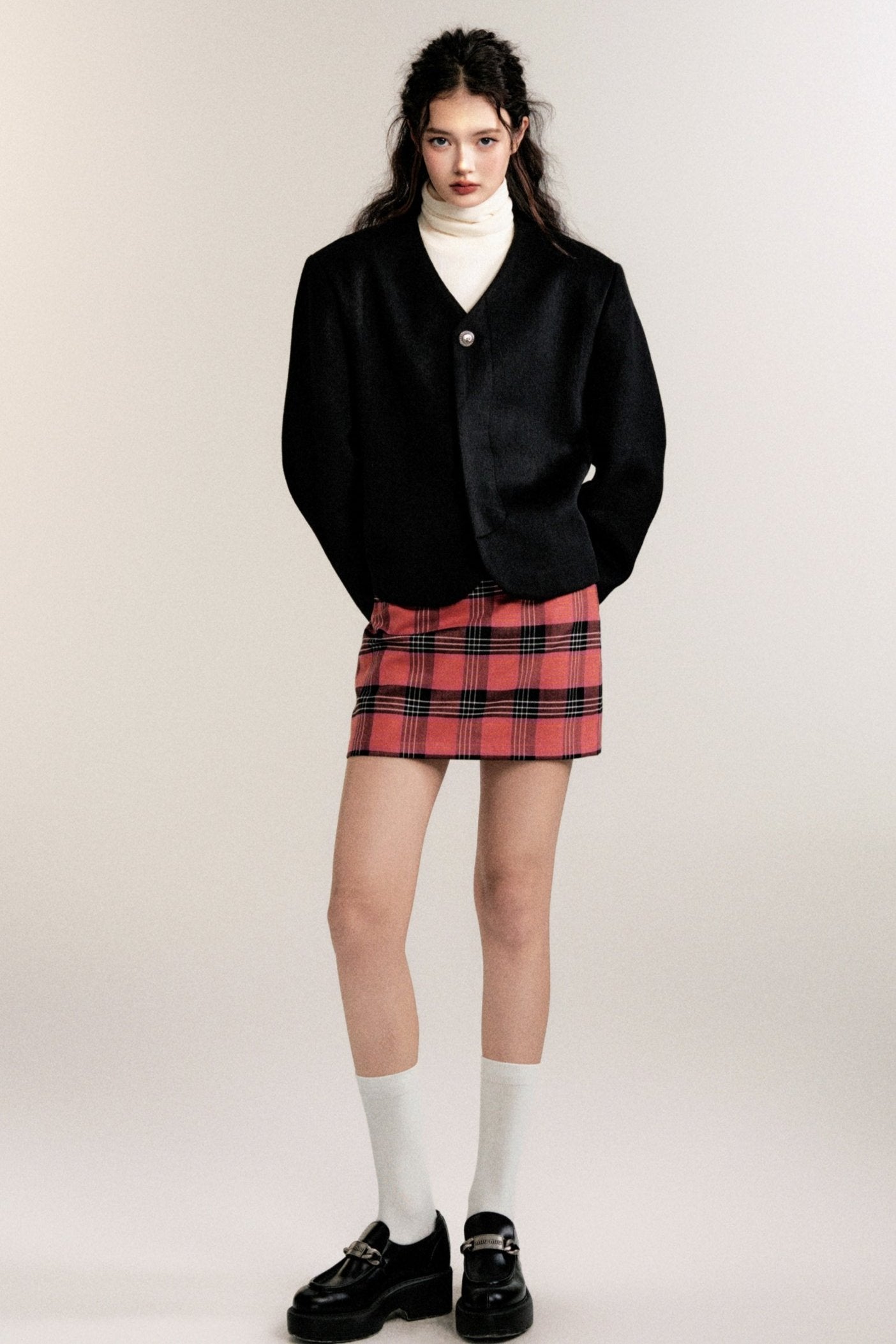 Intellectuals Pink Check Low-Rise Skirt