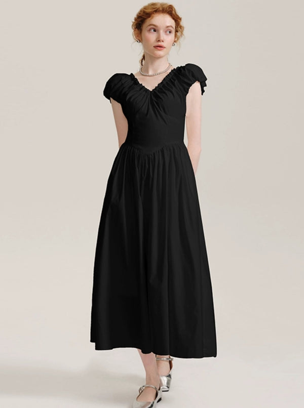 Fungus Trim V-Neck Long Dress