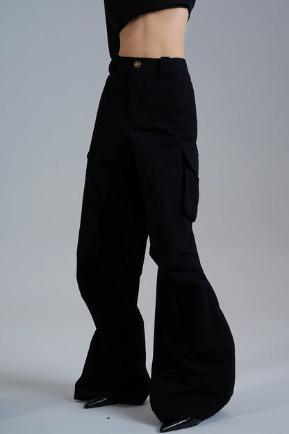 Pleated High-Waisted Cargo Pants