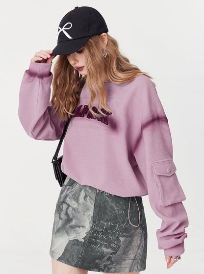 Smudge Pink Cropped Sweatshirt Top