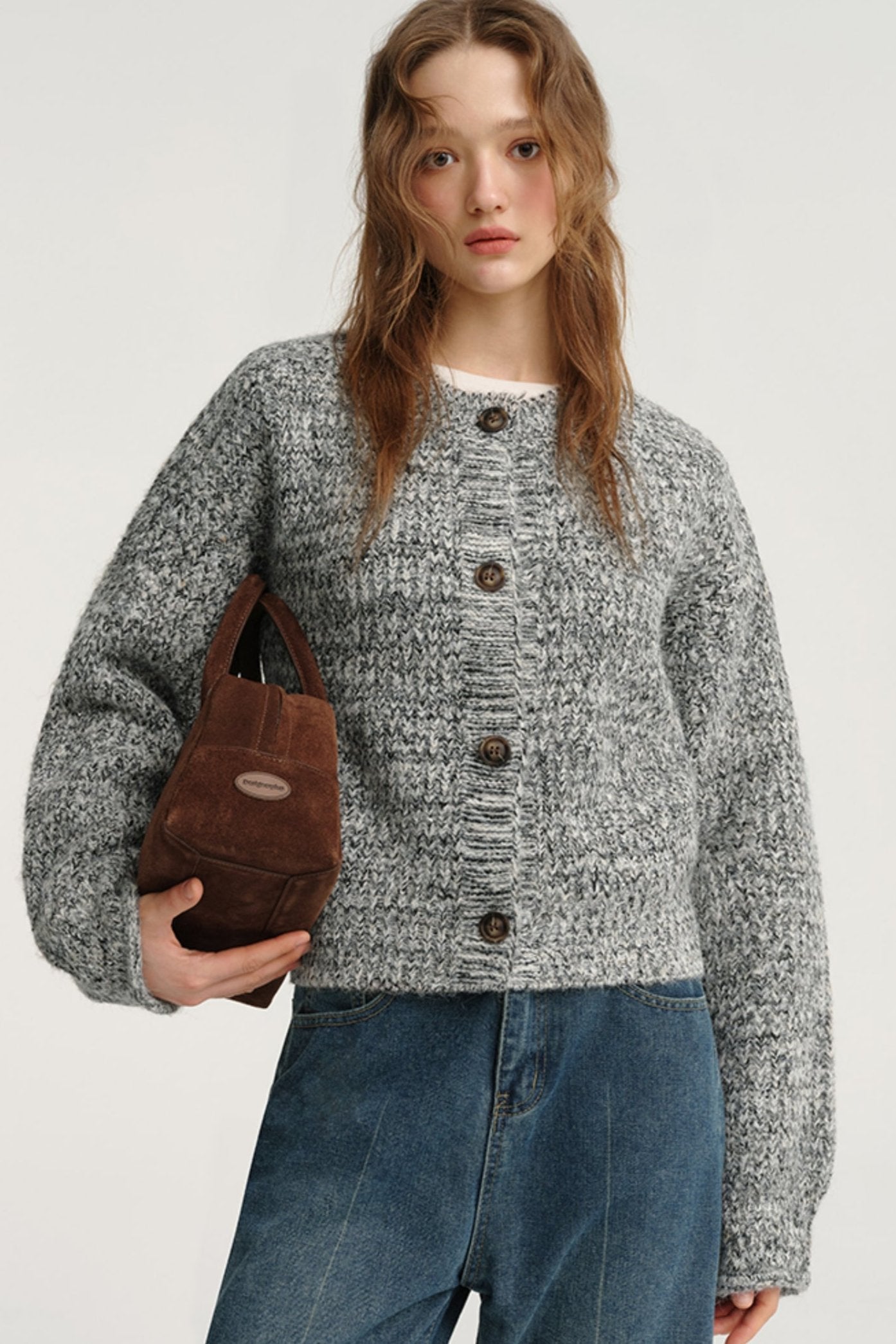 Grey Crew Neck Sweater Jacket