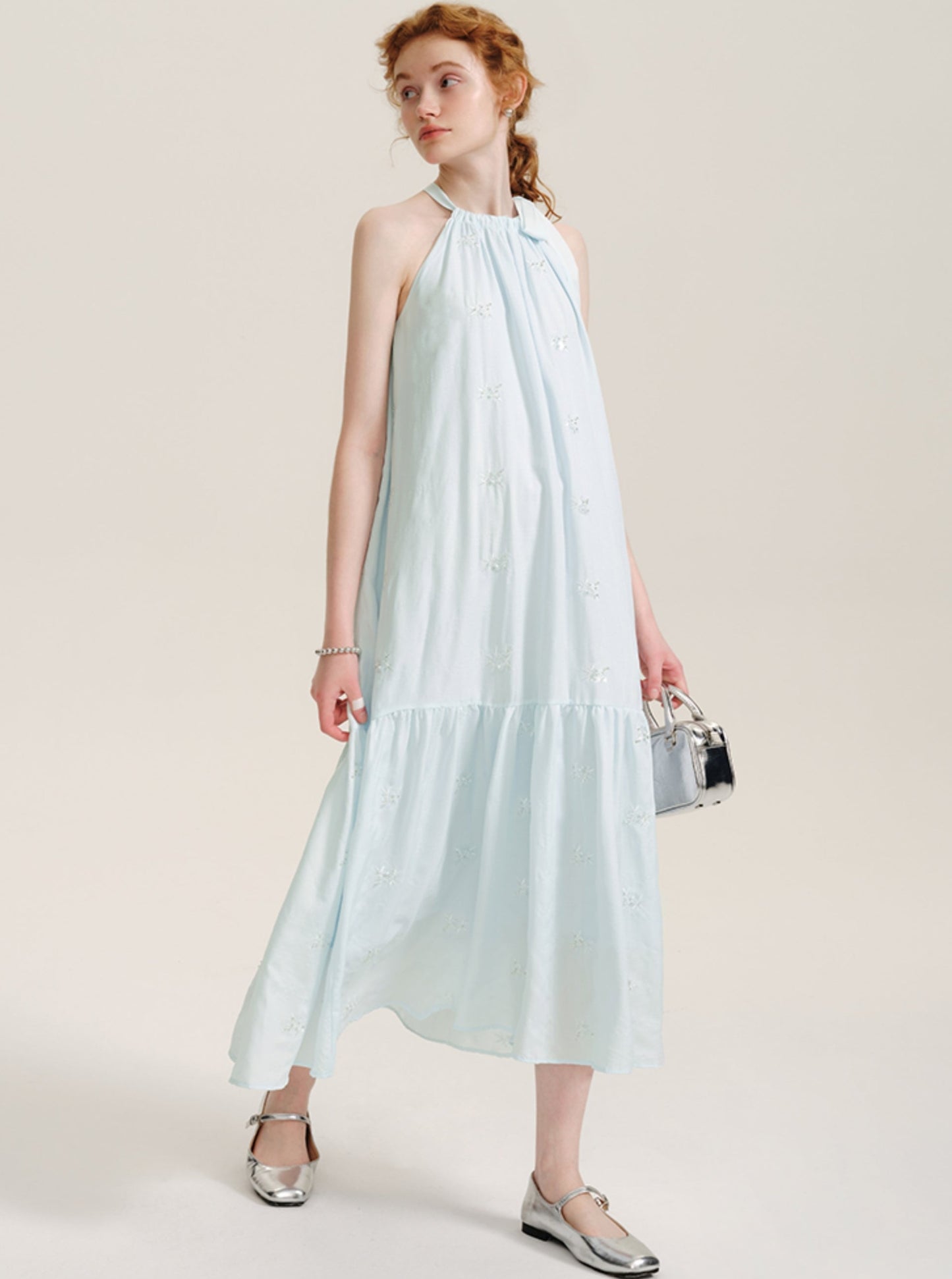 Blue Summer Halterneck Long Dress