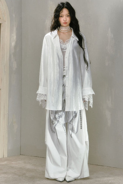 SALTHe Salt Tea, Jasmine White Moss, Pure Lust, Lace Patchwork Shirt, Bow Back Collar, Cut-out Top