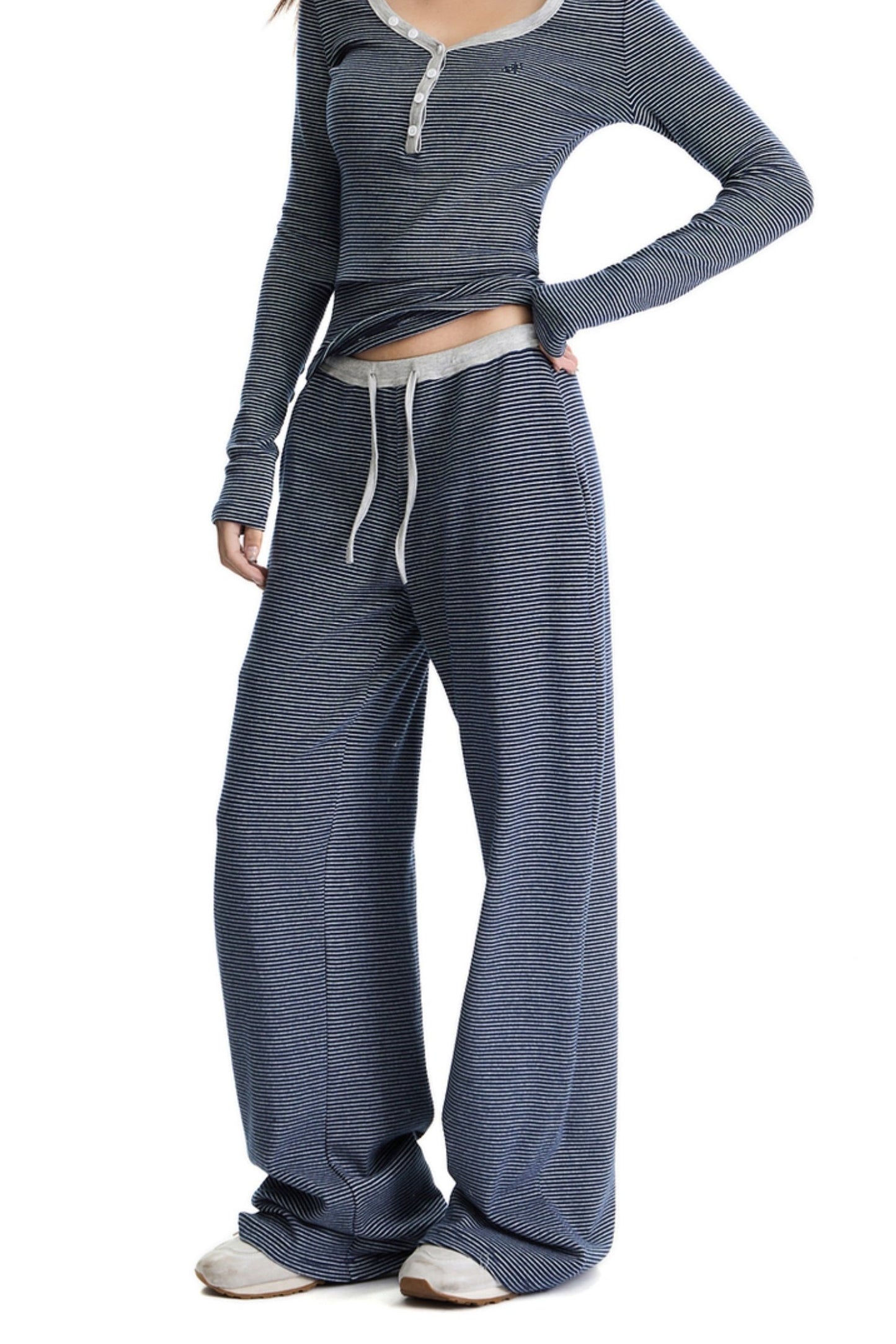 Draped Striped Knitted Wide-Leg Track Pants