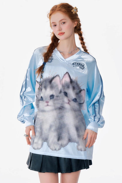 Retro Cat Print Sports Sweatshirt