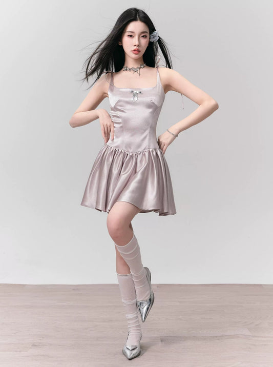 Fragileheart Fragile Shop Champagne Latte Original Silver Pink Tone Streamer Slip Dress Resort Princess Dress