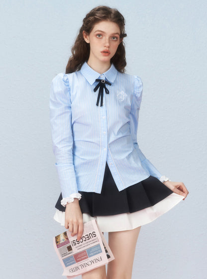 Striped princess sleeve cinched waist shirt