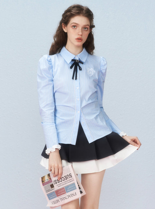 Striped Princess Sleeve Cinched Taille Shirt