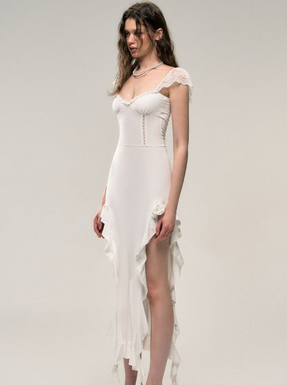 White Lace Cutout Short Sleeve Dress