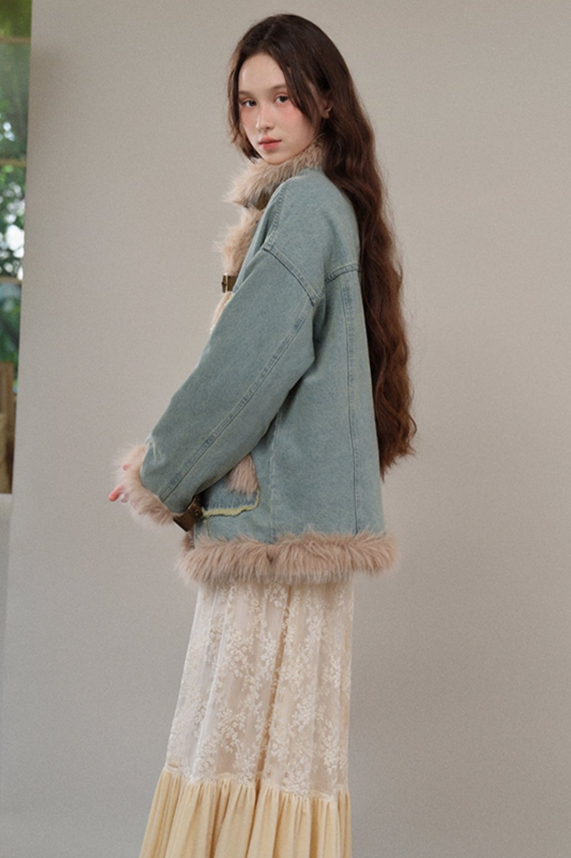 Spliced Lambswool Retro Denim Jacket