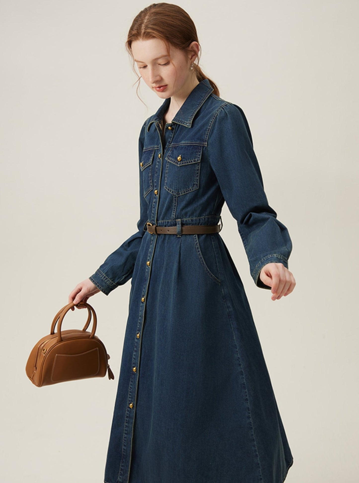 French Vintage Long Sleeve Denim Dress