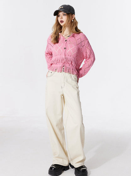 French Tassel Cut-Out Cardigan Top