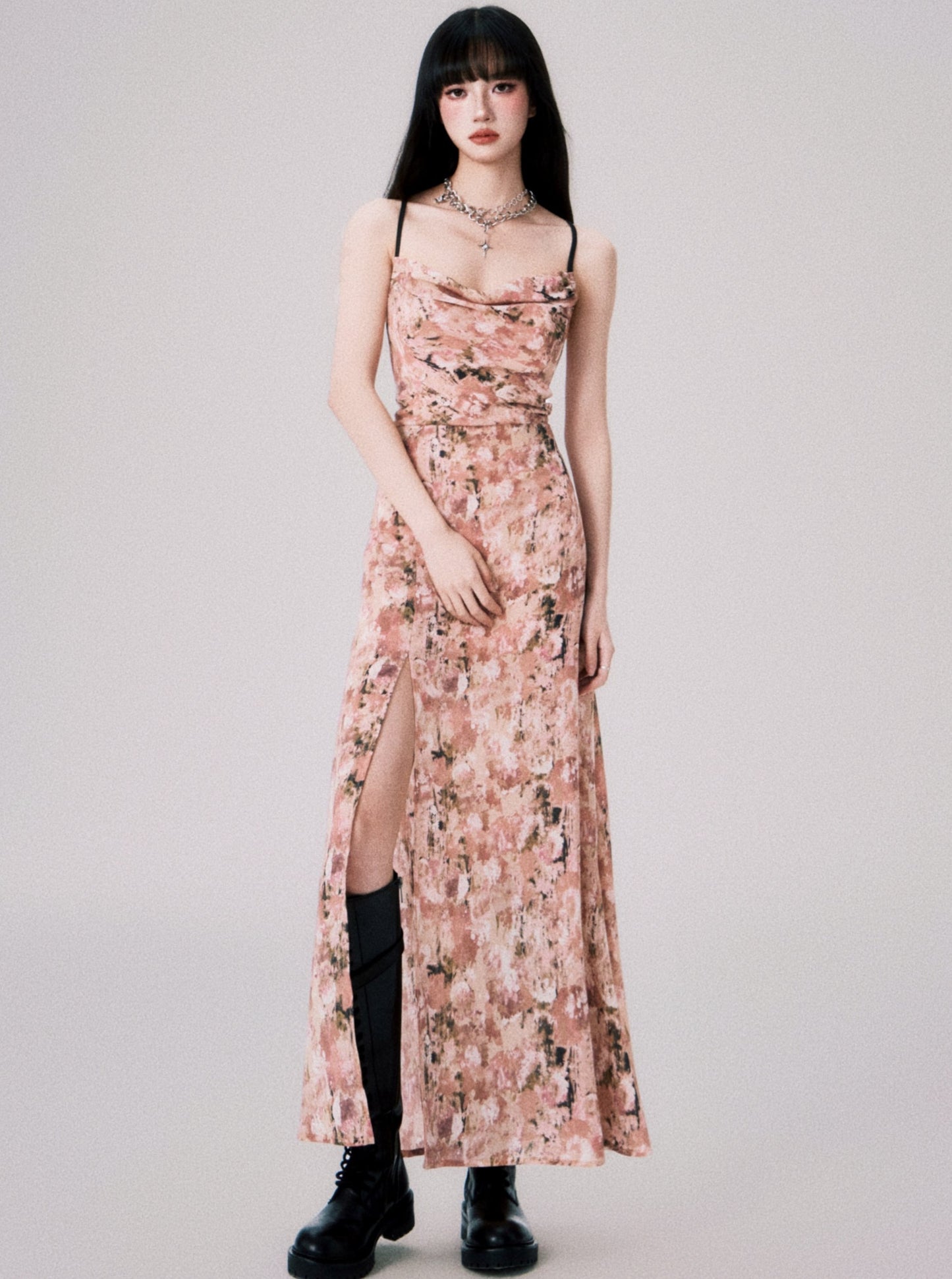 Apricot Pink Floral Swing Dress