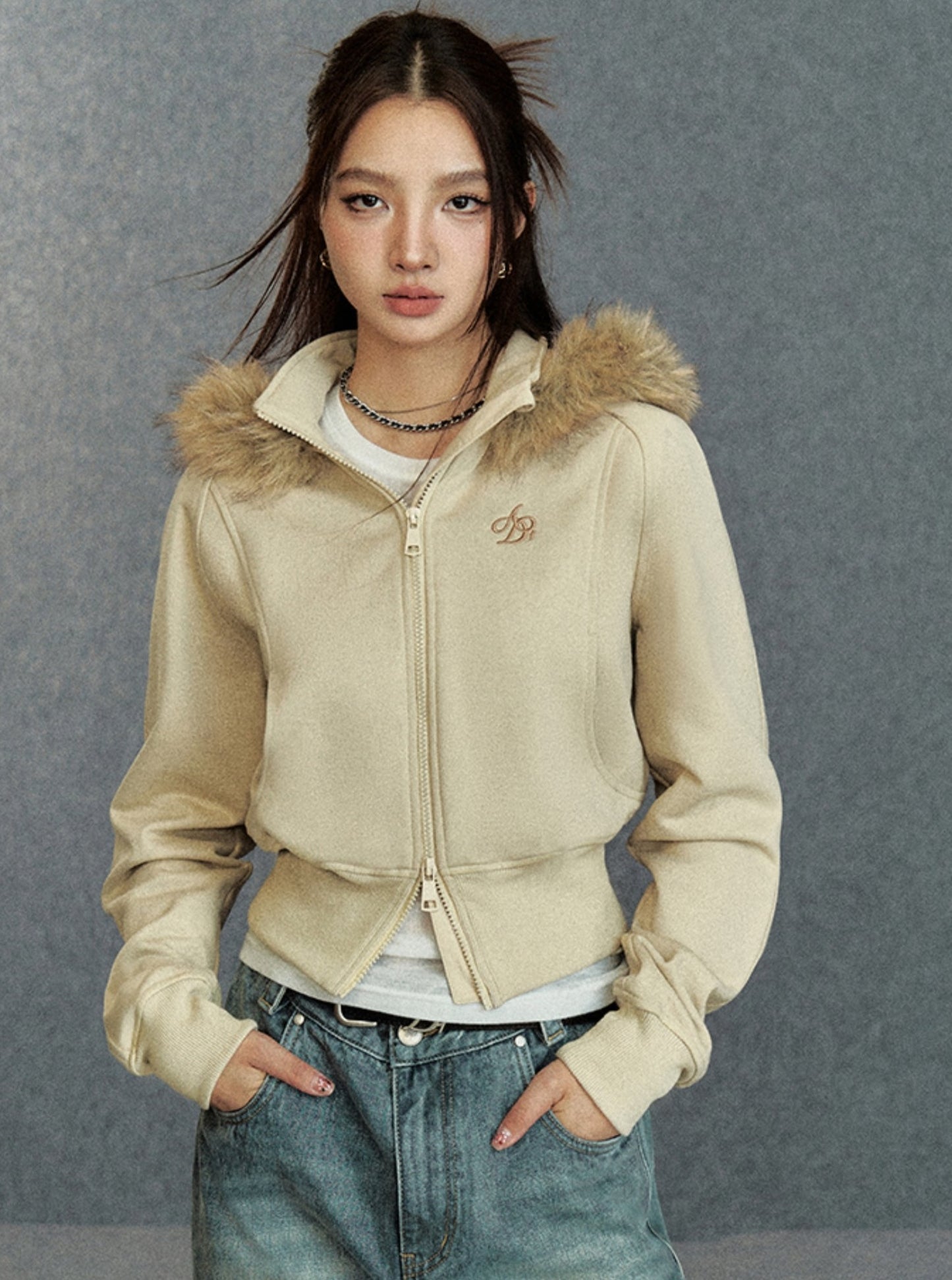 ORIGINAL FUR COLLAR HOODED JACKET