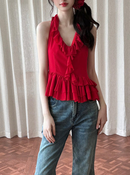 Rose Red Ruffle Top