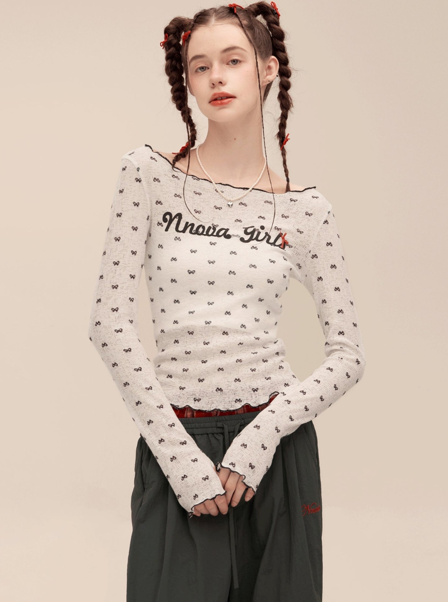 Retro Breathable Bow Print Smock Top