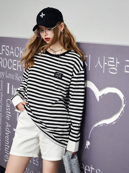 Black and White Striped Cotton Top