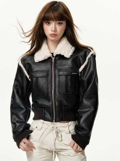 American Vintage Cropped Lambswool Leather Jacket