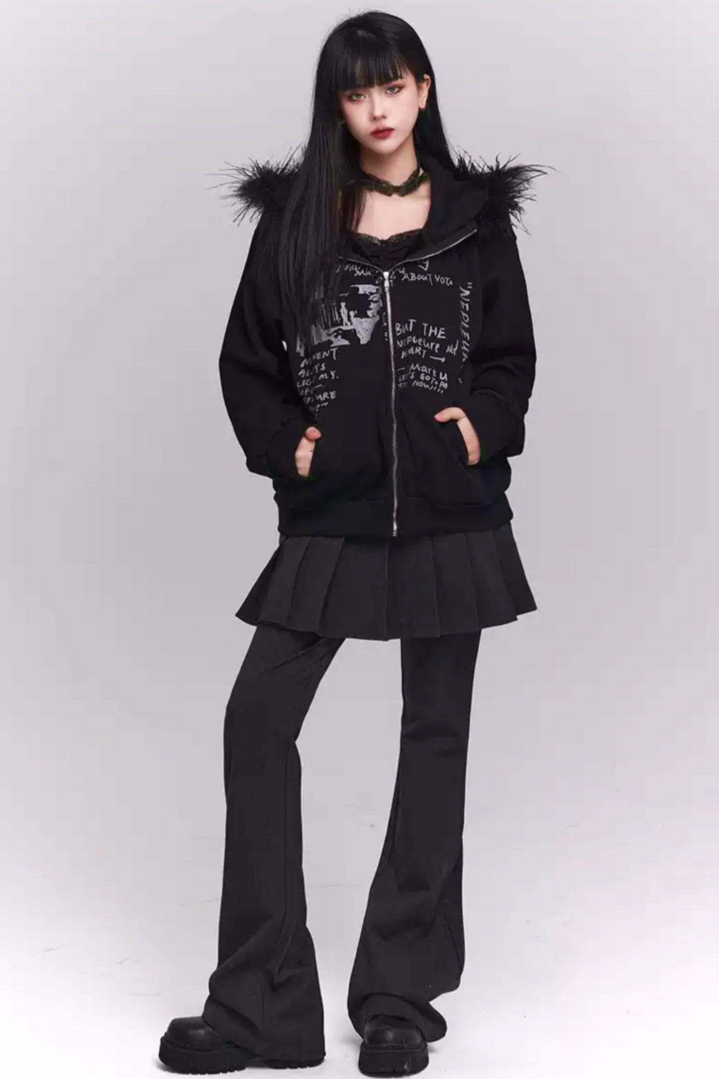 Thickened Black Fleece Hooded Jacket