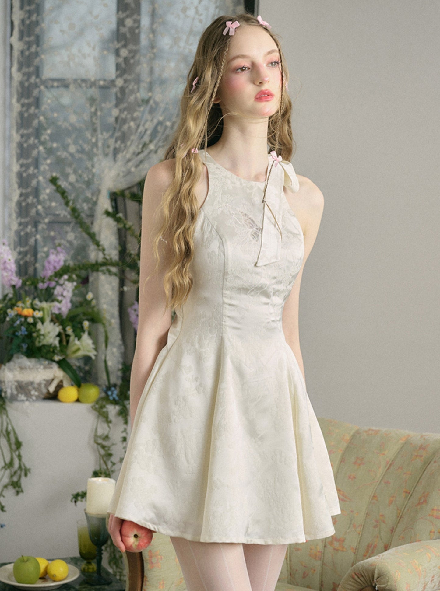 White Jacquard Princess Chinese Dress
