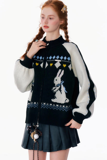 Retro Bunny Sweater Cardigan Jacket