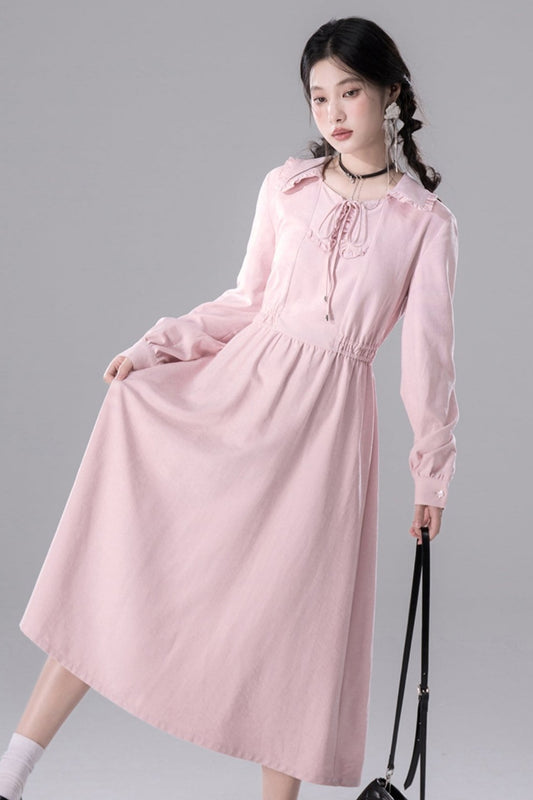 Pink Crimson Roll-Neck Lace Dress