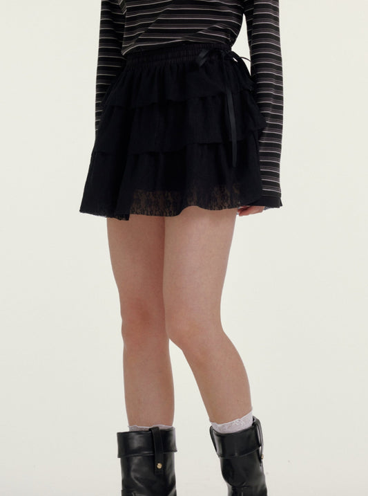 A-Line Black Lace Cake Skirt