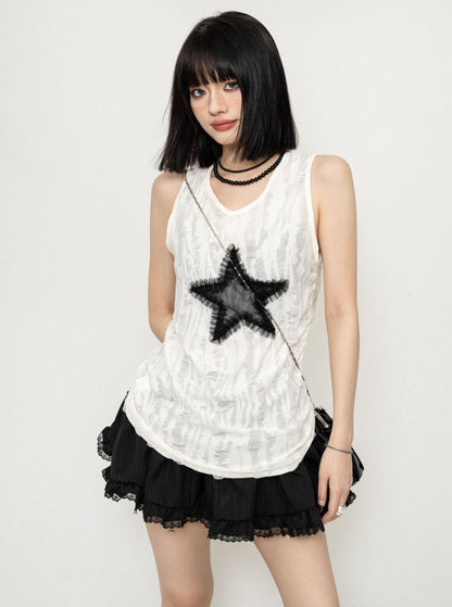 Star Sleeveless Drawstring Vest Top