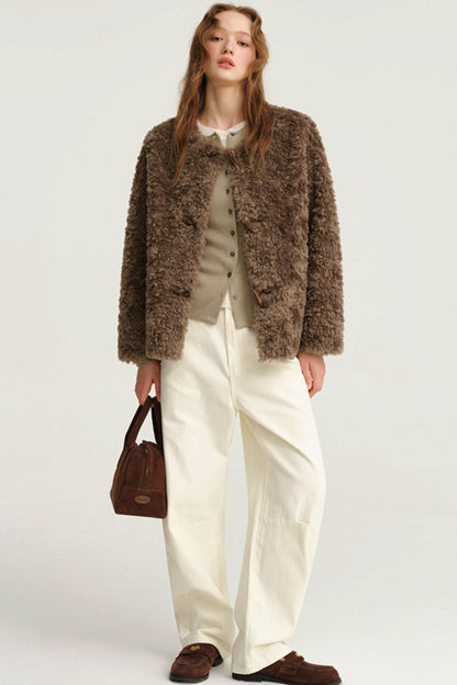 Plush Crewneck Fur Coat