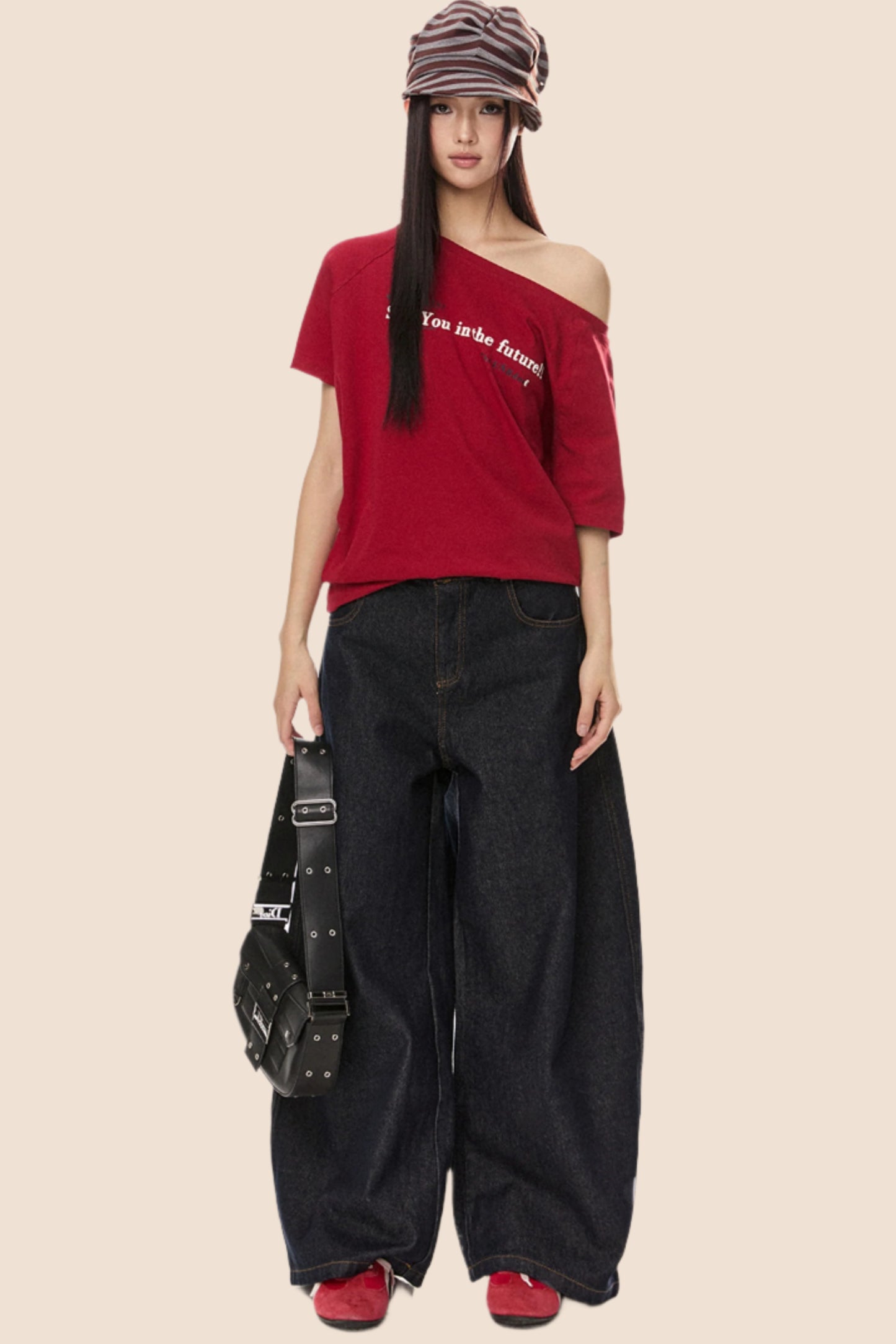 Retro Loose Off Shoulder T-Shirt