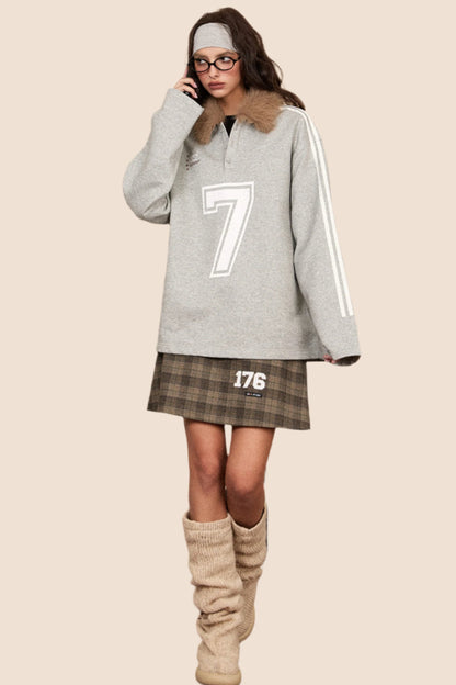 Loose Sporty V-Neck Sweatshirt