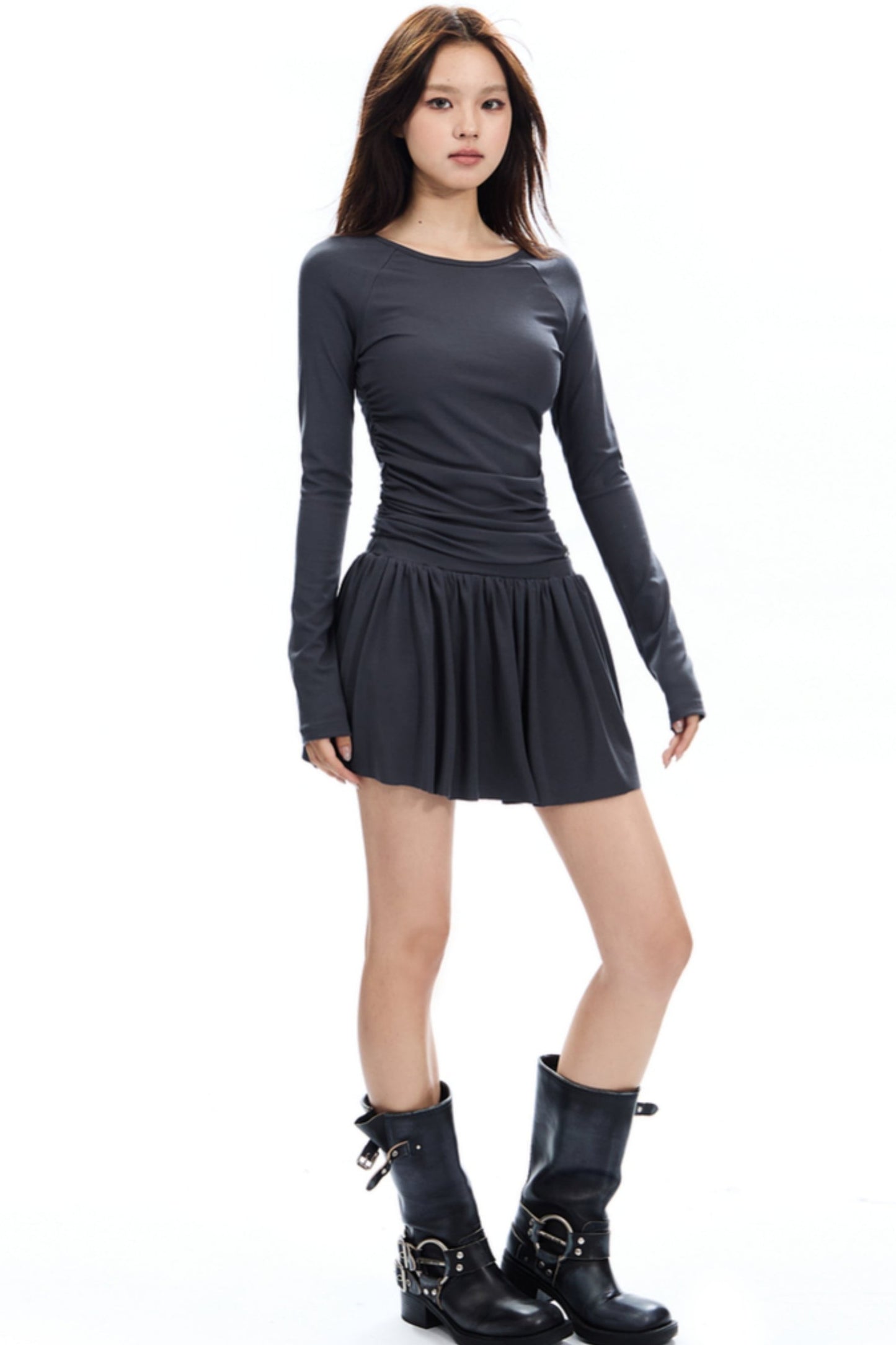 Retro Slim Shirred Knit Dress