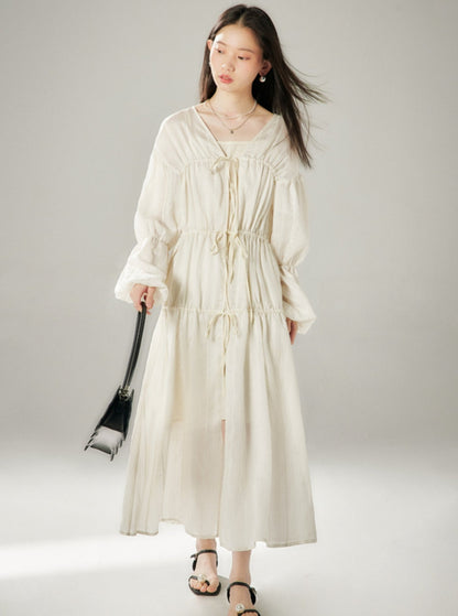 White Rose Lace-Up V-Neck Maxi Set