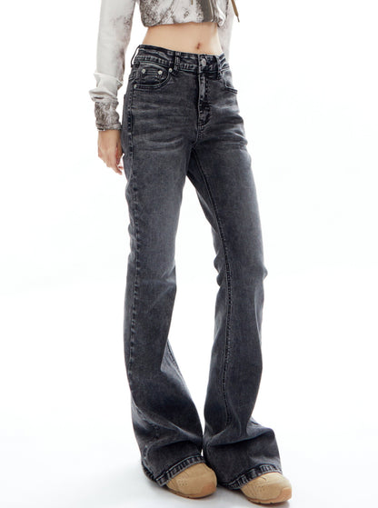 Gewaschene schmale Bootcut-Stretch-Hose