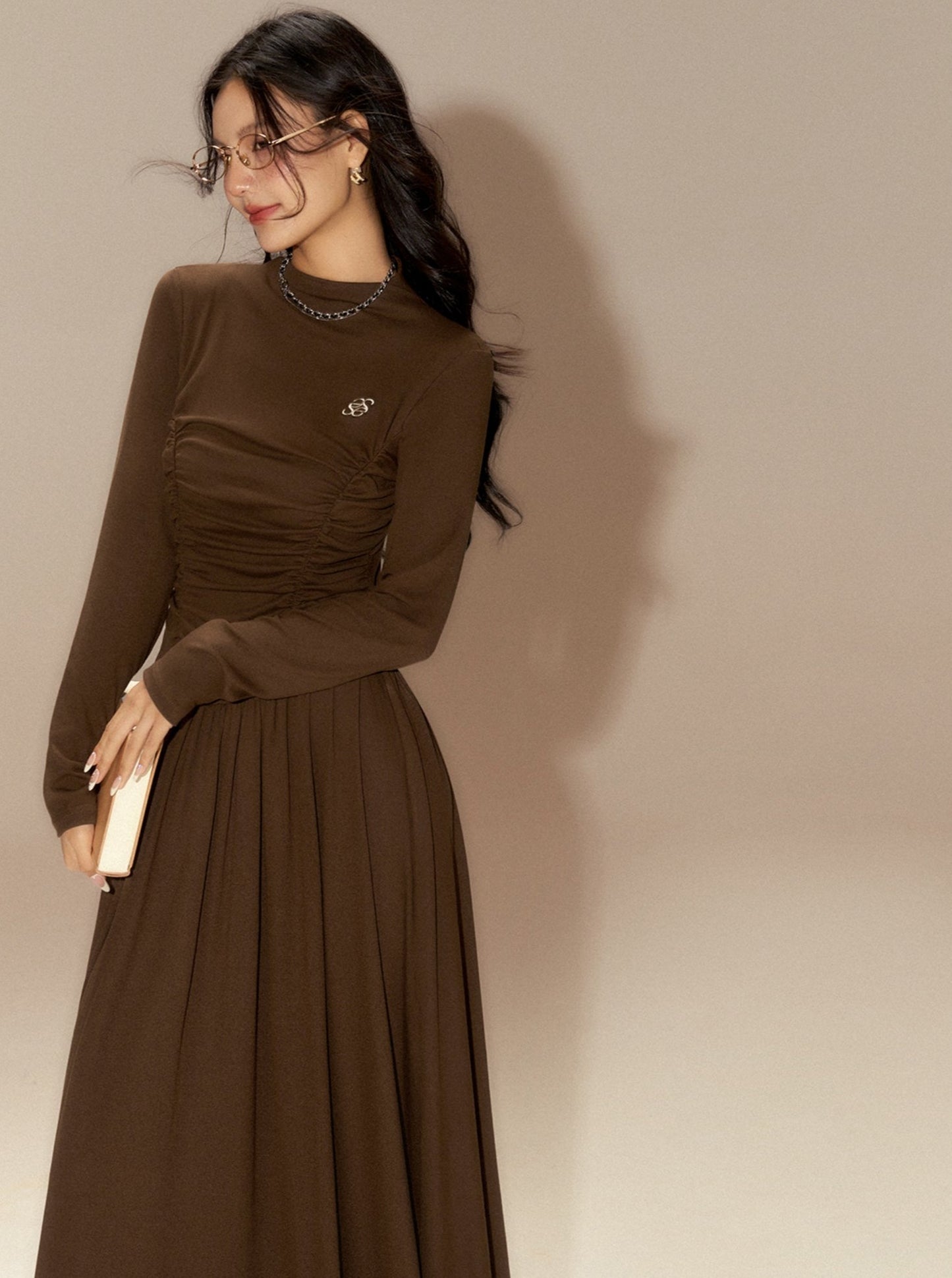 Preppy brown maxi dress