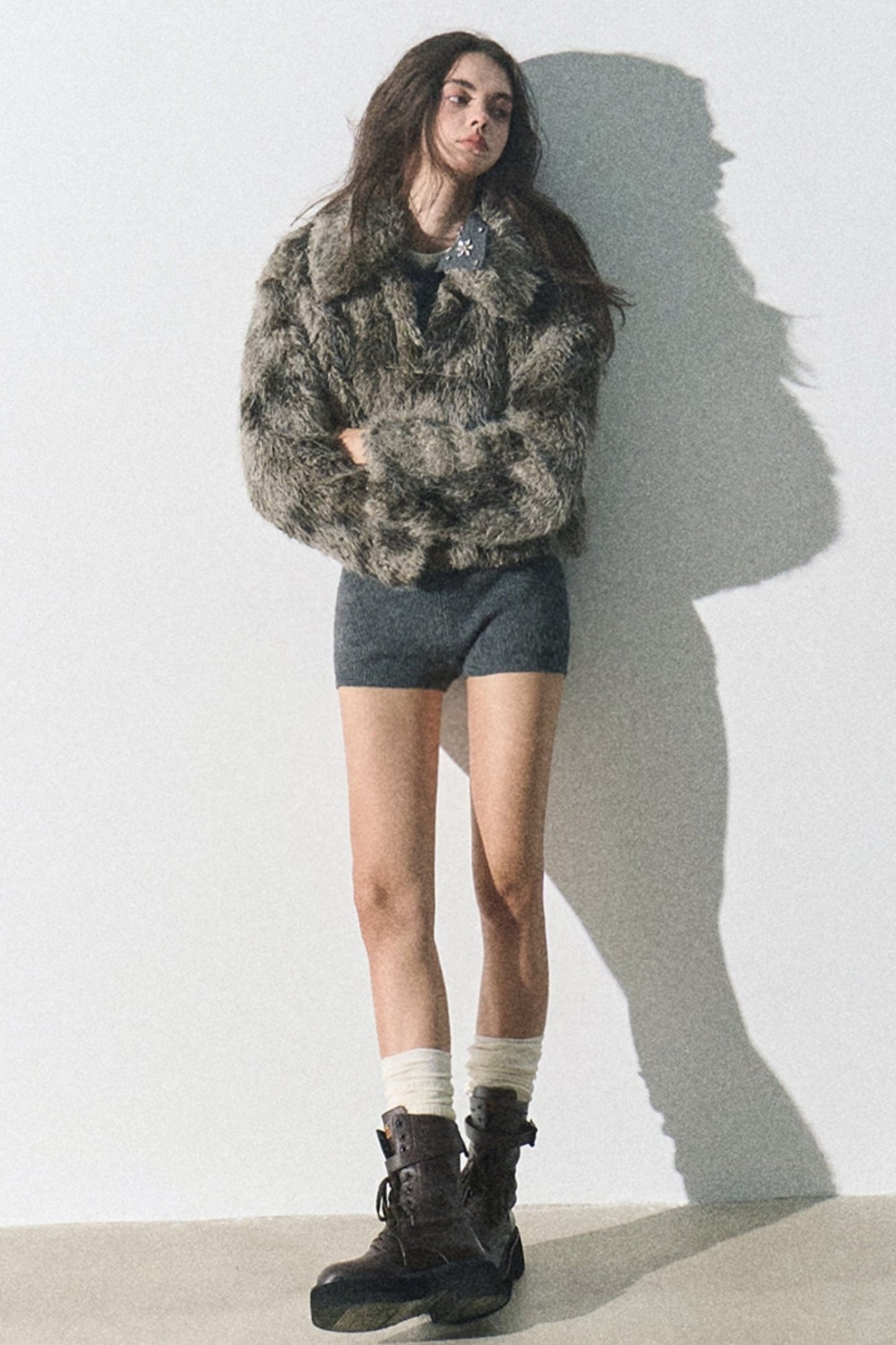 Moss Traces Distressed Fur Crop COAT