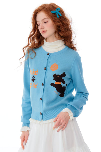 Retro Dog Pattern Knit Cardigan